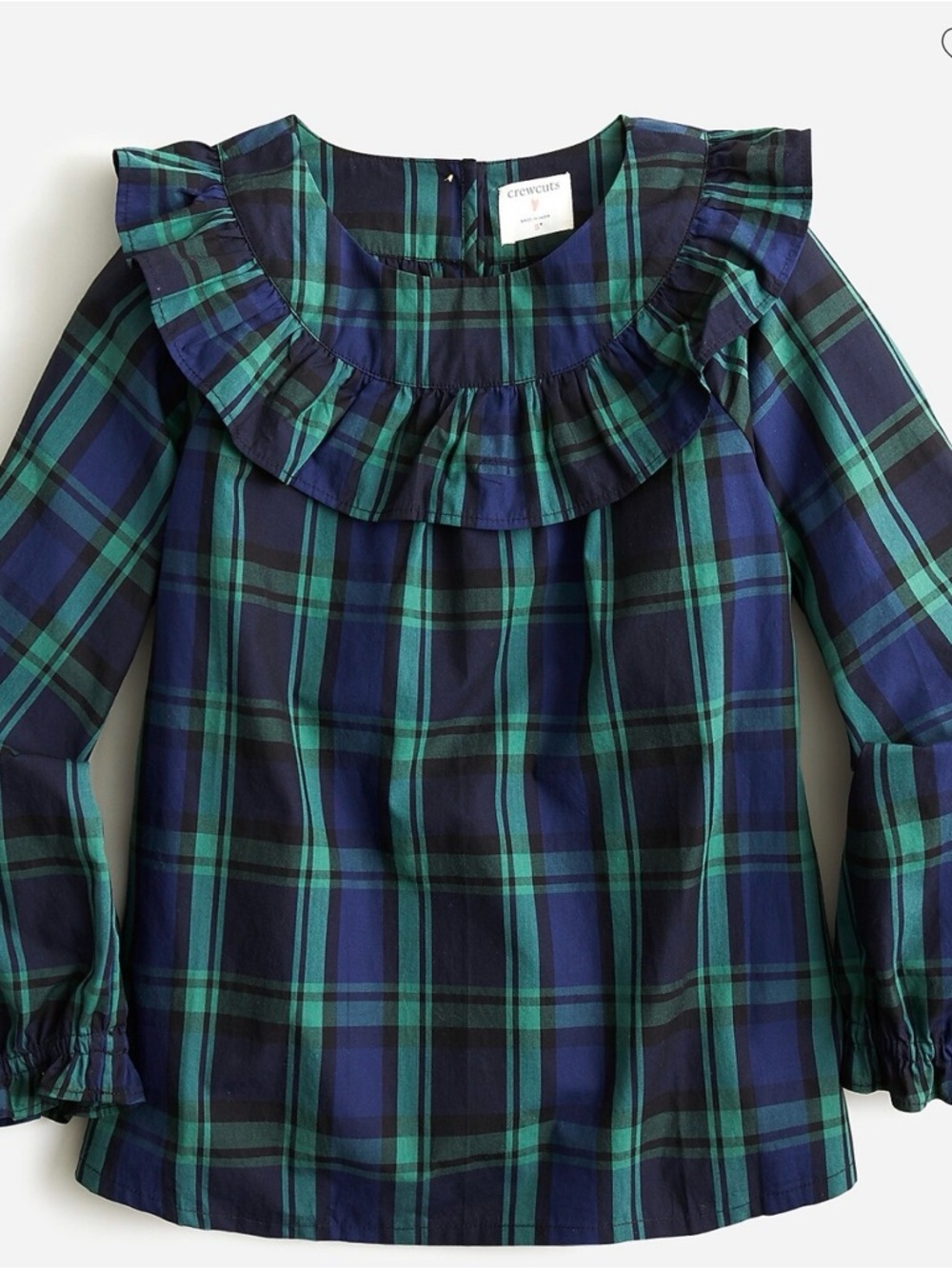 Crewcuts girls ruffle cotton poplin top in navy tartan